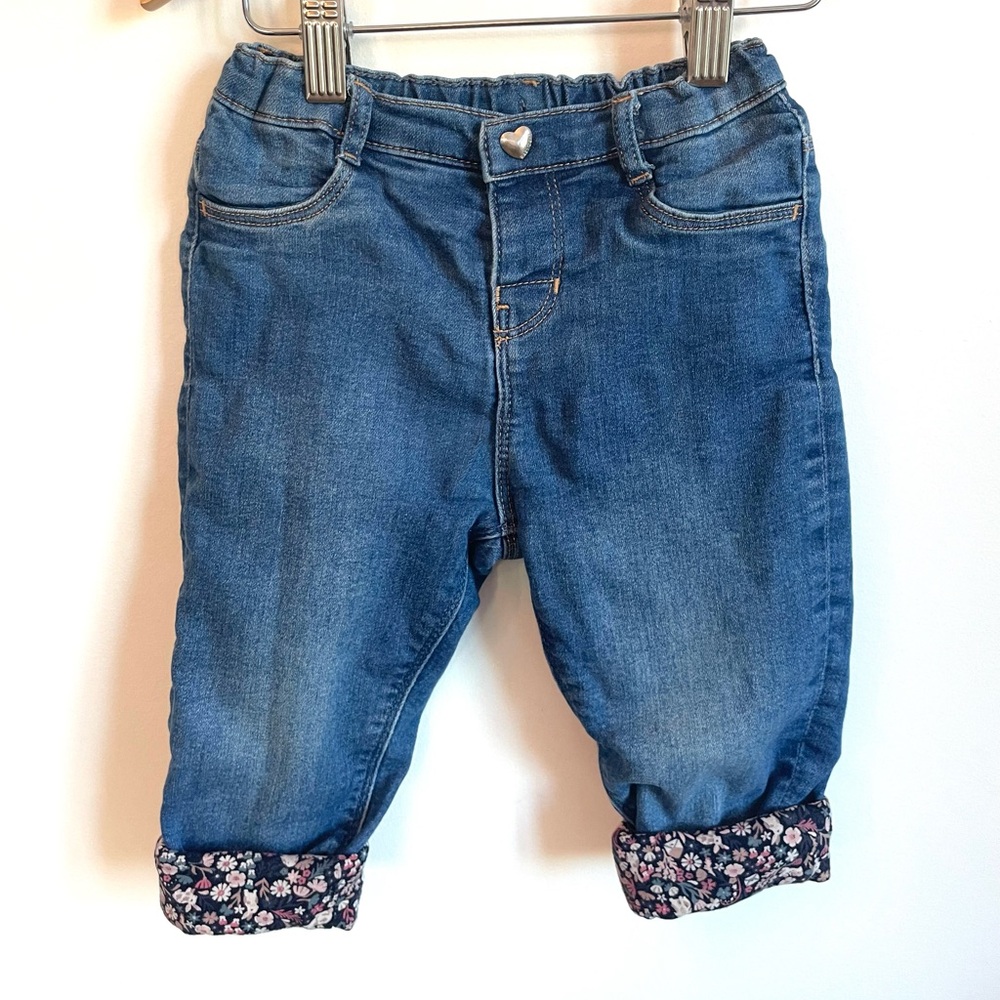 5/$30💥Bunny Floral Lined Jeans! Super Soft Denim, Back Pockets, Baby Girl, H&M